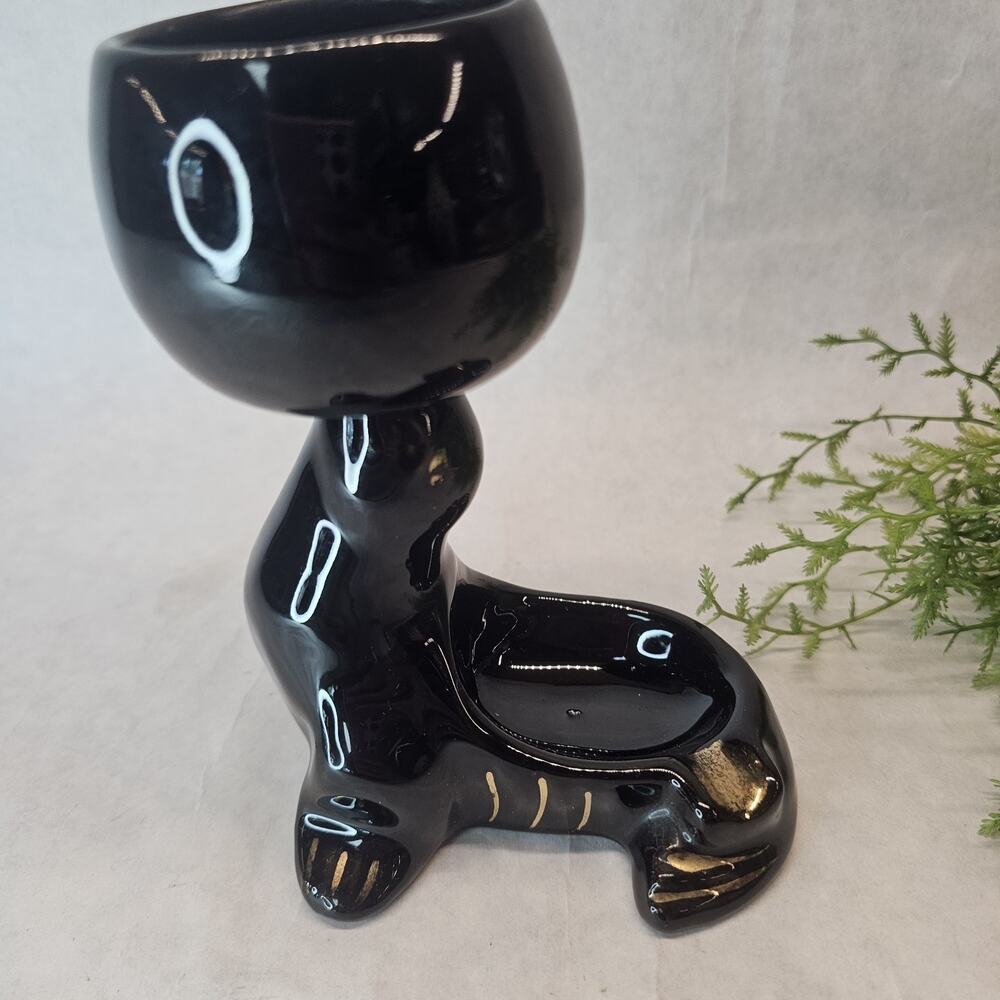 Ceramic Redware Vintage Seal With Ball(bowl) Ashtray Cigarette Holder 70s Retro